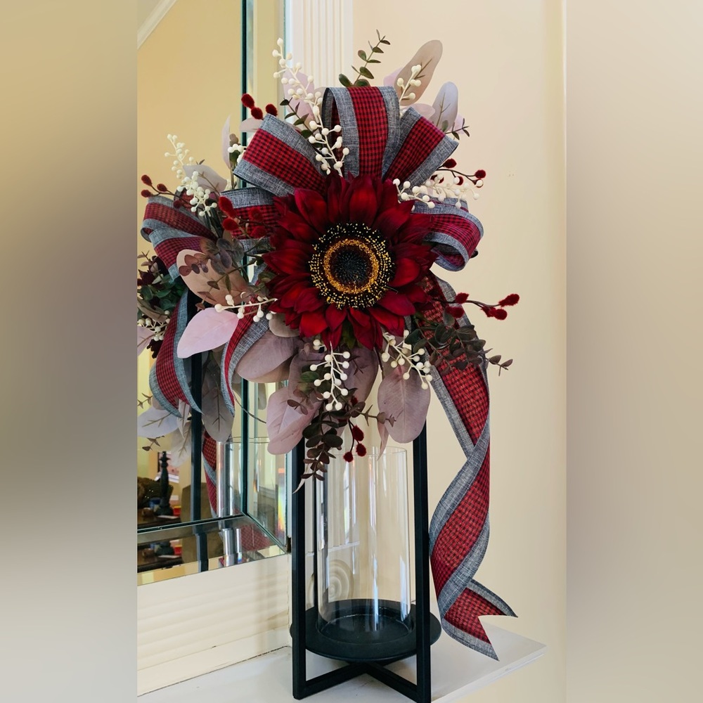 HAND CRAFTED Fall/Winter Lantern Topper, Swag